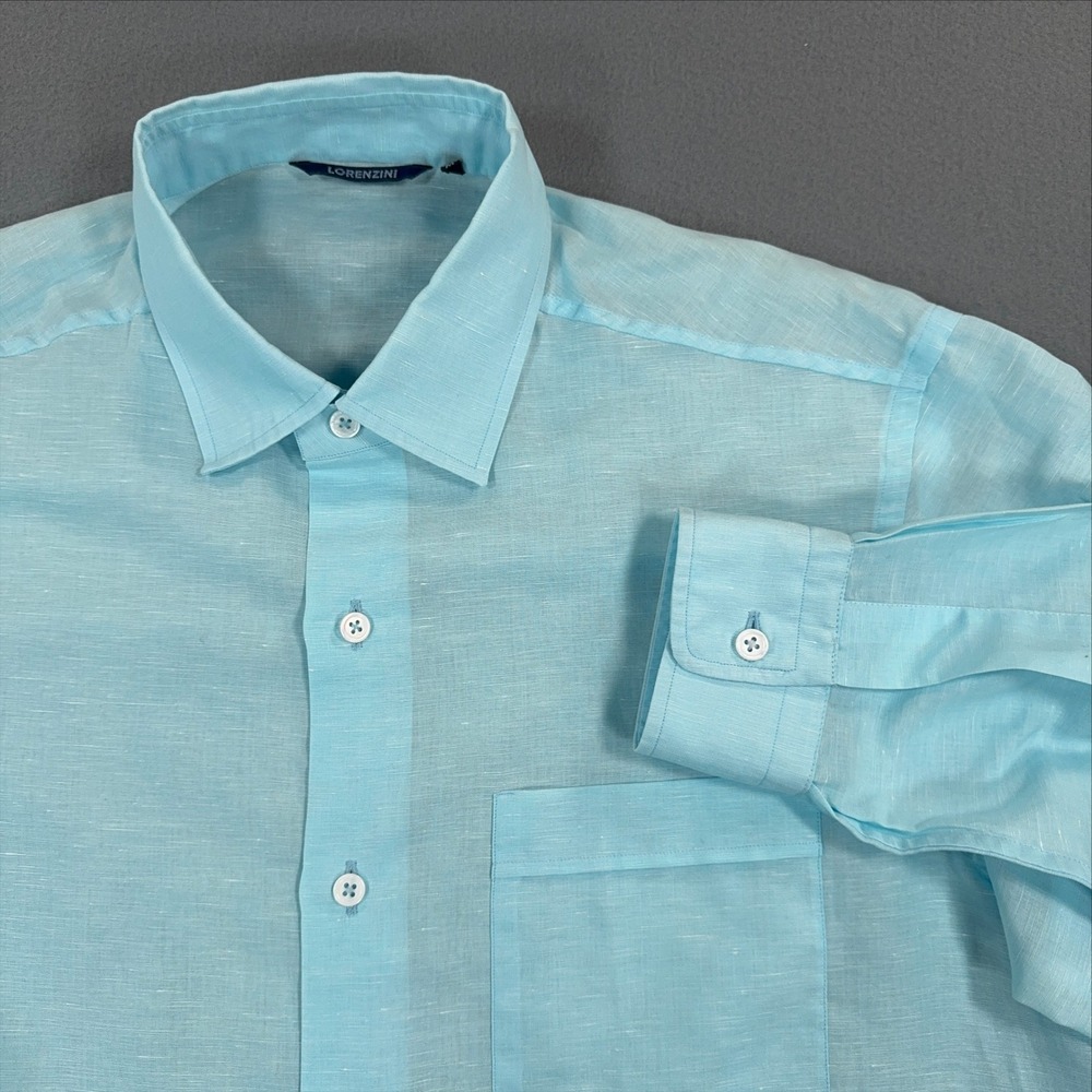 LORENZINI 100% Linen Long Sleeve Shirt Mens Medium Quiet Luxury Preppy Italy